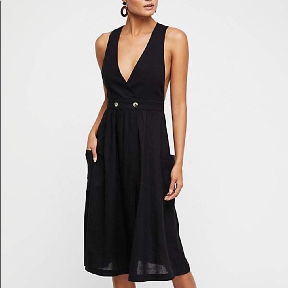 NWT Free People Diana Midi Wrap Dress Black